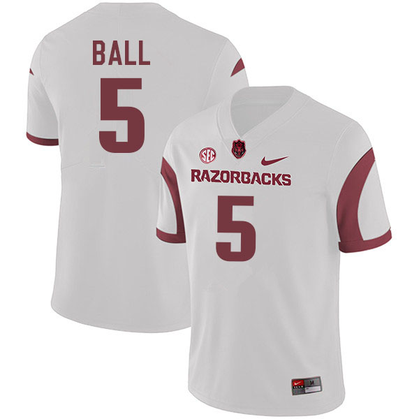 Men #5 Cameron Ball Arkansas Razorbacks College Football Jerseys Sale-White